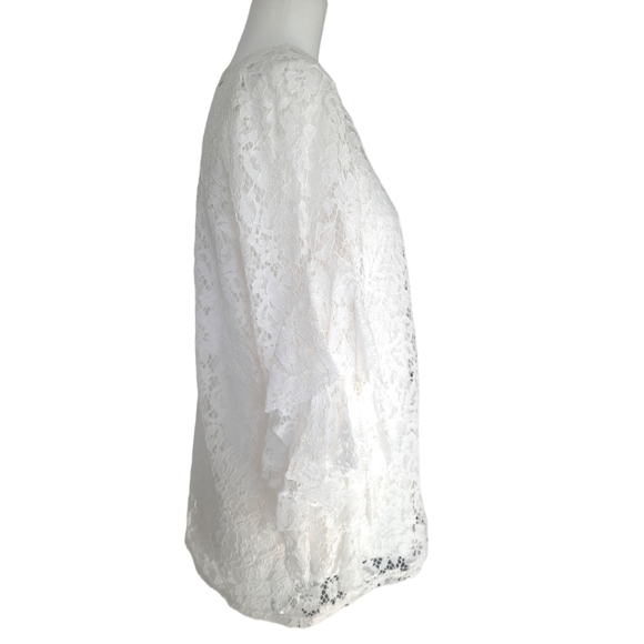 Fever lacey overlay top with ruffled arms size large - Picture 4 of 16